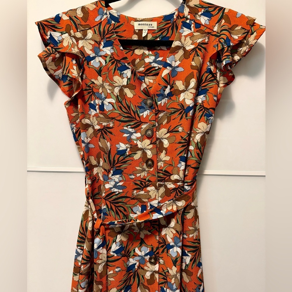 Monteau Orange Floral Midi Dress